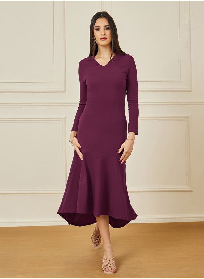 Styli Solid High-Low Hem A-Line Maxi Dress  - Image 2