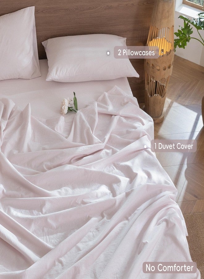 مومى طقم غطاء لحاف مخطط من مومي، مصنوع من القطن المغسول بنسبة 100%، ذو ملمس يشبه الكتان، يسمح بمرور الهواء، متين، ناعم ومريح (خطوط رفيعة رمادية وردية، مقاس كوين 90 × 90 بوصة) - Image 2