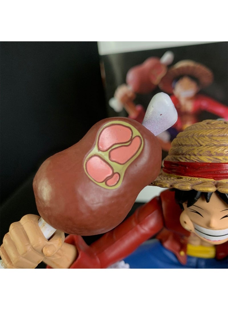 Sailing Anime Pirate Straw Hat Boy Eating Meat Luffy Hand Model Squatting Eating Meat Luffy Character Model Ornaments 15Cm  - Image 2