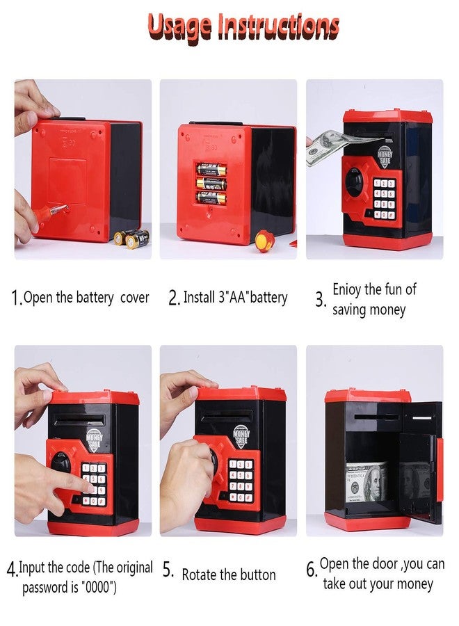 Magicwand® ABS Plastic Money Safe Kids Piggy Savings Bank with Electronic Lock (Red & Black) - Image 4