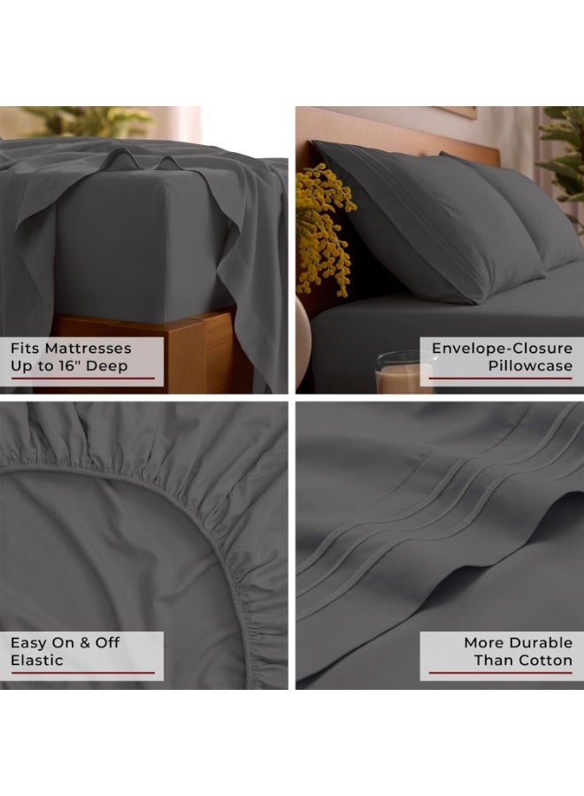 Mellanni Queen Sheets Set - 4 PC Iconic Collection Bedding - Hotel Luxury, Extra Soft, Cooling Bed Sheets - Wrinkle, Fade, Stain Resistant (Queen, Gray) - Image 4