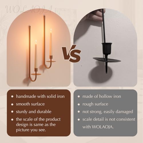 WOLAOJA Metal Wall Candle Sconce Holder Set of 2 Wall Mount Candle Holder Pillar Holder Brass Modern Wall Candle Sconces Hanging for Living Room Farmhouse Fireplace Wedding - Image 5