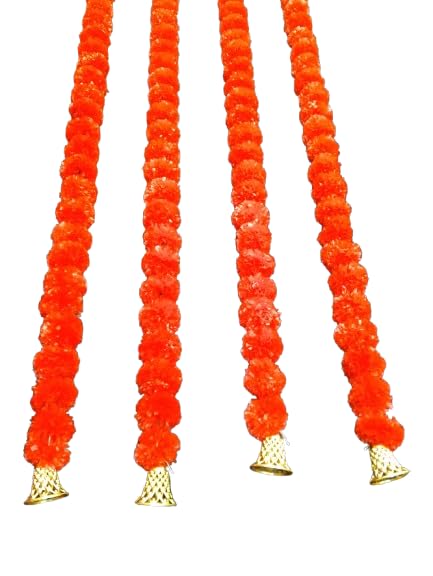 LOVANSH LOVANSH Decoration Items Like Torans, Garland 4 Strings, Fully Hand Made (Sales Package 4 String Marigold Garland & 6 Feet String)  - Image 1