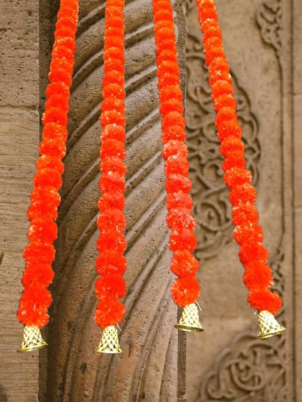 LOVANSH LOVANSH Decoration Items Like Torans, Garland 4 Strings, Fully Hand Made (Sales Package 4 String Marigold Garland & 6 Feet String)  - Image 2