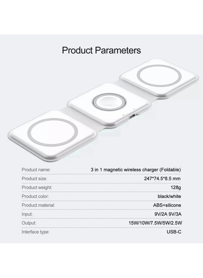 DUSALA Wireless Charger, Magnetic Foldable 3 in 1 Charging Station, Fast Wireless Charging Pad, Compatible for IOS/Android-Multicolour - Image 5