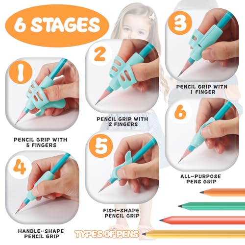 Baroin 18 Pack Preschool Pencil Grips for Kids Handwriting Pencil Grippers Pen Control Training Writing Posture Correction Tools for Kids Toddler Children, Fits Pencils, Pens, Crayons (Sophie Blue) - Image 3