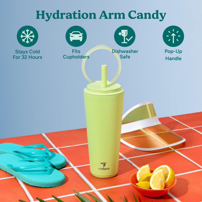 REDUCE Halo 32 oz Stainless Steel Vacuum Insulated Tumbler - Spill Proof Travel Mug with Flip Handle Lid - Keeps Drinks Cold for 32 Hrs - Dishwasher Safe - Cupholder Friendly - Mojito - Image 2