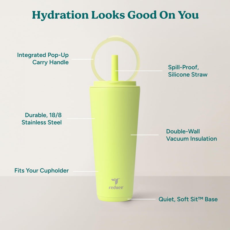 REDUCE Halo 32 oz Stainless Steel Vacuum Insulated Tumbler - Spill Proof Travel Mug with Flip Handle Lid - Keeps Drinks Cold for 32 Hrs - Dishwasher Safe - Cupholder Friendly - Mojito - Image 3