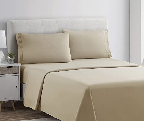 Clara Clark Premier 1800 Collection Full 4PC Bed Linen Set, Beige Cream, Microfiber, Deep Pocket, Breathable - Image 2