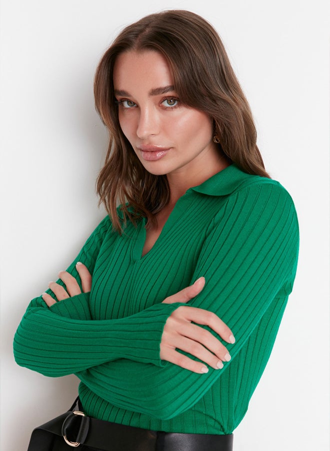 trendyol Green Sleeve Detailed Polo Neck Knitwear Sweater - Image 1