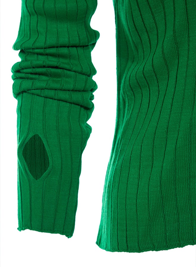 trendyol Green Sleeve Detailed Polo Neck Knitwear Sweater - Image 5