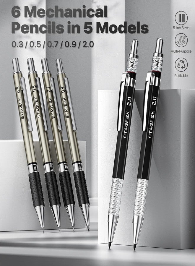 STAGEEK Mechanical Pencil Set with Case 37 Count, Drawing Pencils 0.3, 0.5, 0.7, 0.9MM & 2PCS 2MM Sketching Pencils with 492PCS Lead Refills (6B 4B 2B HB 2H 4H Color) for Artist Drafting Drawing - Image 2