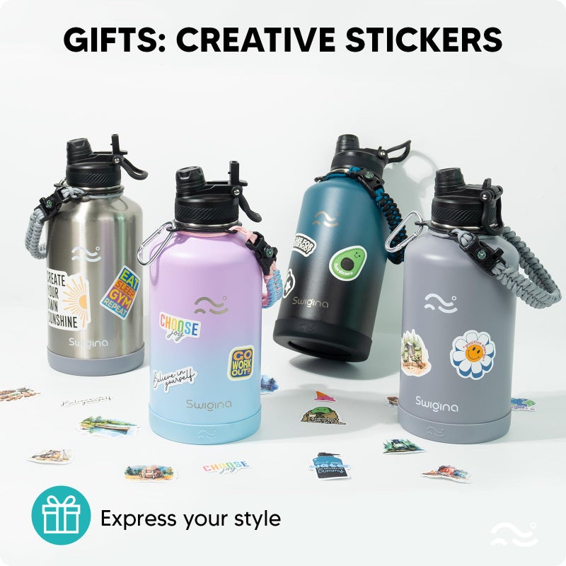 Swigina [2-IN-1 LID] 64 oz Insulated Water Bottle with Silicone Boot (48hrs Cold/24hrs Hot) - DIY Stickers, Leakproof, BPA Free, Half Gallon - Image 5