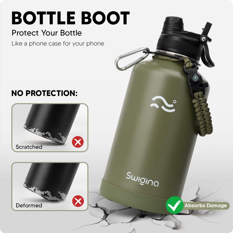 Swigina [2-IN-1 LID] 64 oz Insulated Water Bottle with Silicone Boot (48hrs Cold/24hrs Hot) - DIY Stickers, Leakproof, BPA Free, Half Gallon - Image 4