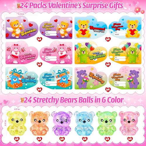 Letapapa Valentines Day Cards for Kids School 24 Pack Valentines Cards with Bear Squeeze Toys Valentines Day Gifts for Kids Classroom Exchange Valentine Party Favor Classroom Prizes for Boys Girls - Image 5