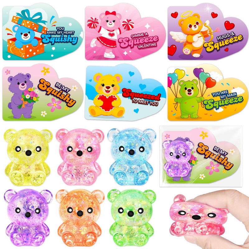 Letapapa Valentines Day Cards for Kids School 24 Pack Valentines Cards with Bear Squeeze Toys Valentines Day Gifts for Kids Classroom Exchange Valentine Party Favor Classroom Prizes for Boys Girls - Image 3