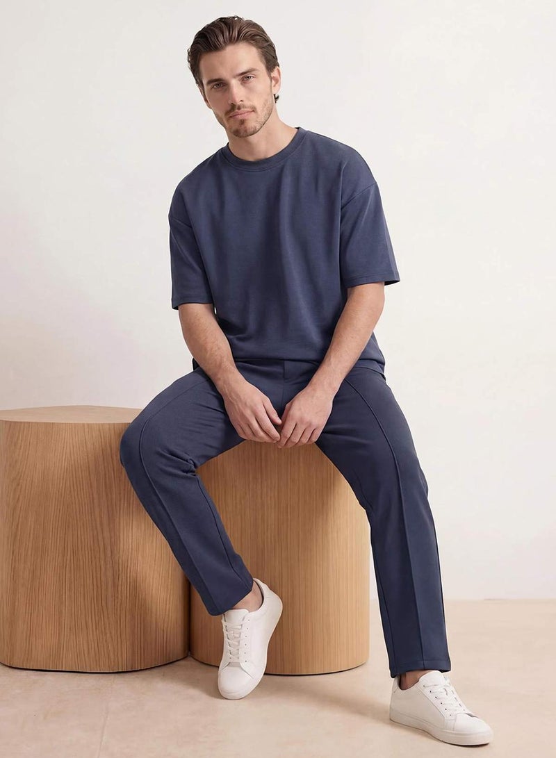 trendyol Indigo Regular/Normal Cut Ribbed Stitching Soft Textured Sweatpants Tmnss26Ea00001 - Image 1