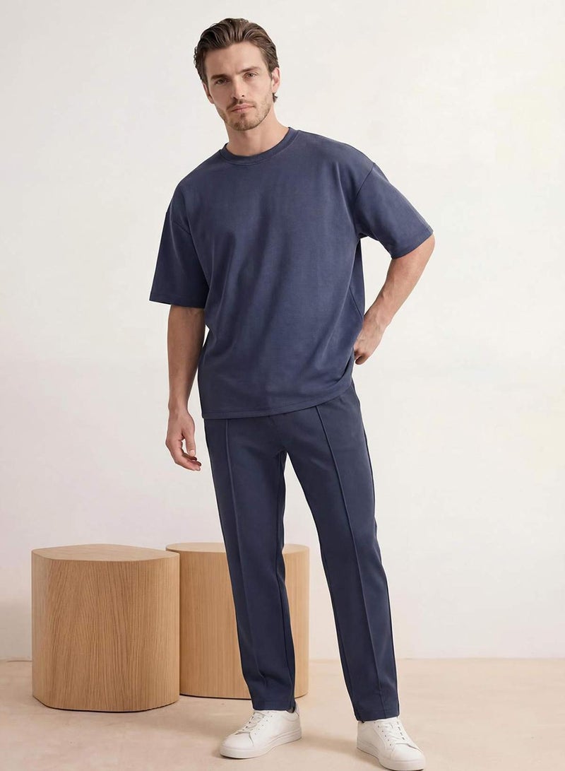 trendyol Indigo Regular/Normal Cut Ribbed Stitching Soft Textured Sweatpants Tmnss26Ea00001 - Image 2