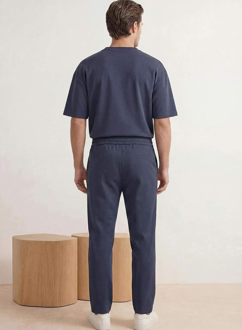 trendyol Indigo Regular/Normal Cut Ribbed Stitching Soft Textured Sweatpants Tmnss26Ea00001 - Image 3