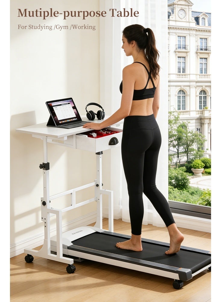 Solerconm Adjustable Height Standing Desk with Drawer, Rolling Sit-Stand Computer Desk on Wheels, Small Mobile Desk for Laptop & Walking Pad Treadmill, White - Image 4