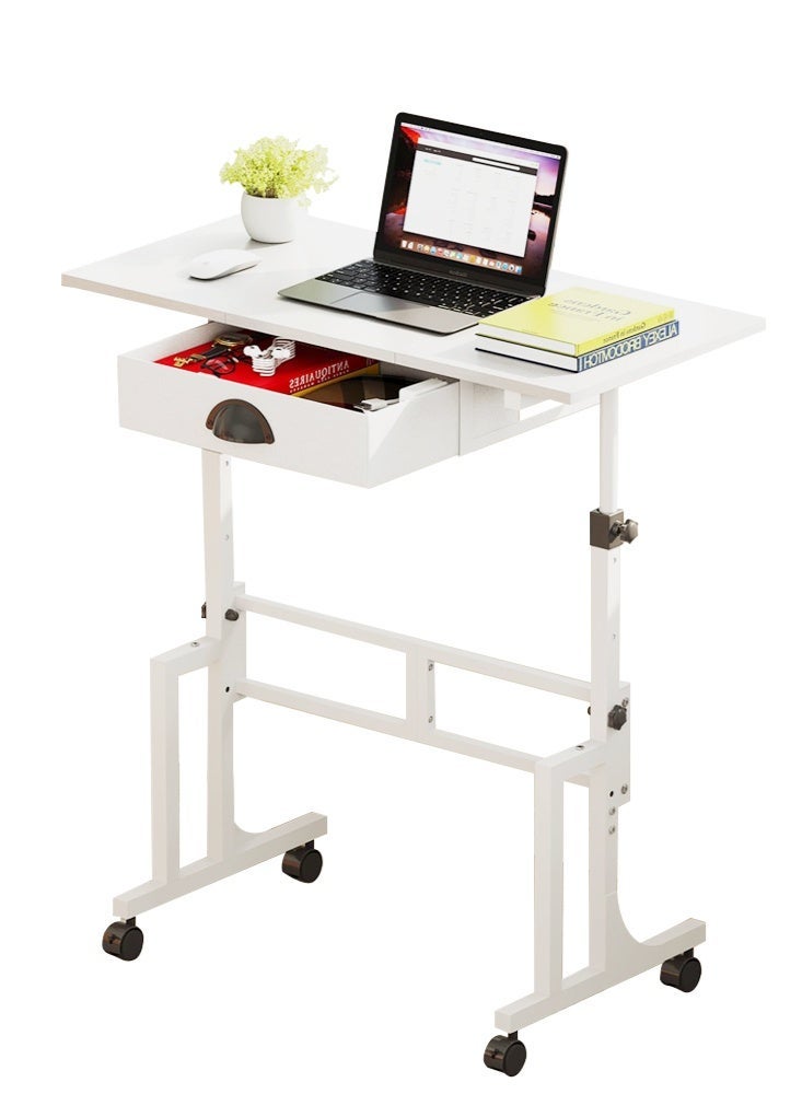 Solerconm Adjustable Height Standing Desk with Drawer, Rolling Sit-Stand Computer Desk on Wheels, Small Mobile Desk for Laptop & Walking Pad Treadmill, White - Image 2