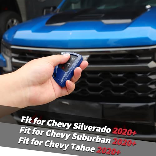 Jimen غطاء مفتاح جيمين لسيارة سيلفرادو، غلاف واقي لمفتاح السيارة يناسب شيفروليه سيلفرادو/ شيفي سوبربان/ شيفي تاهو 2020-2024 (أزرق) - Image 2