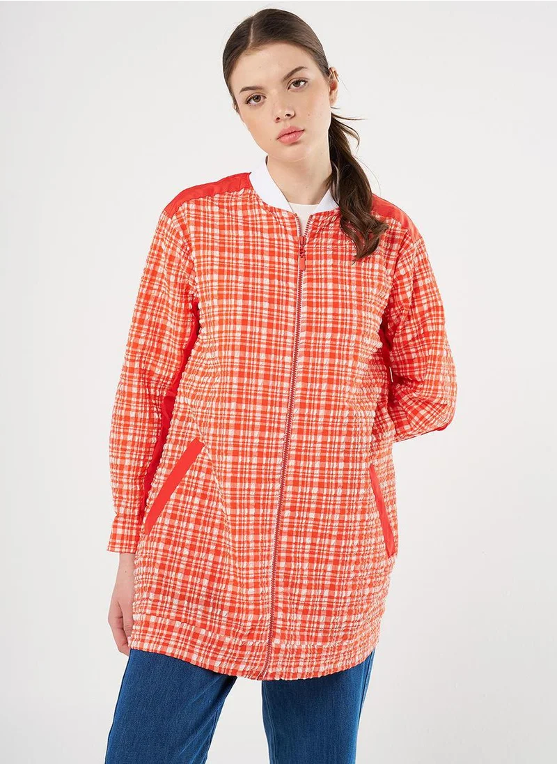 Kayra Zippered Textured Jacket in Coral