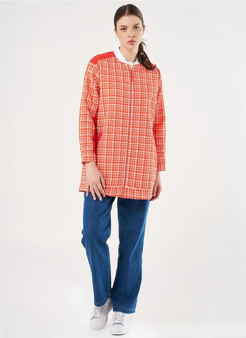 Kayra Zippered Textured Jacket in Coral