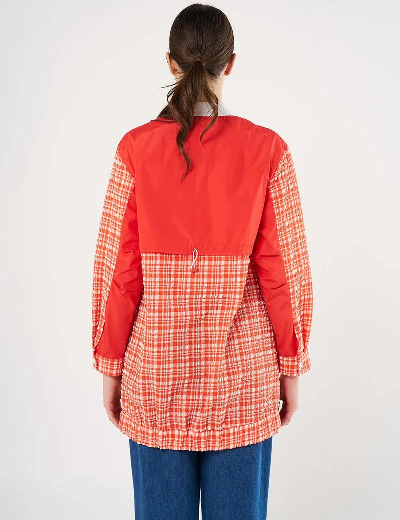 Kayra Zippered Textured Jacket in Coral