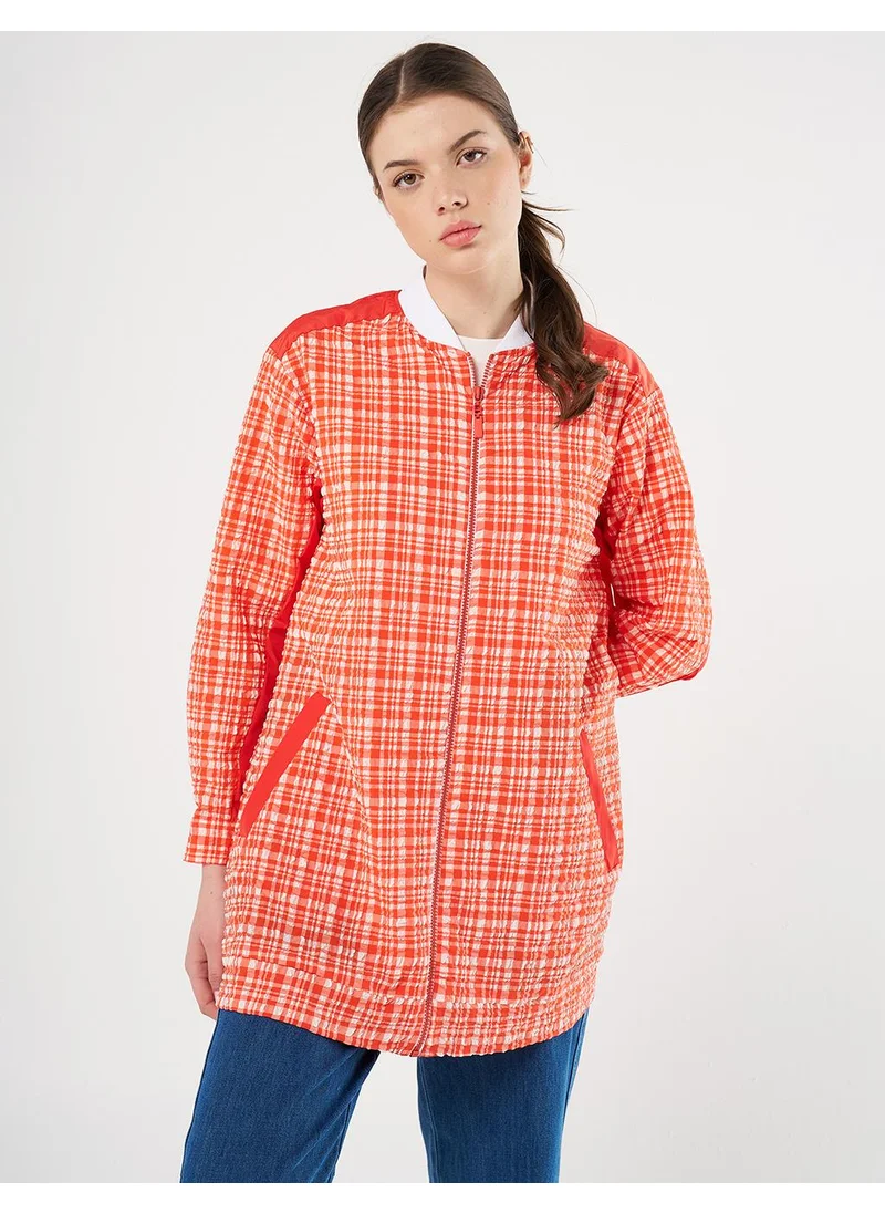 Kayra Zippered Textured Jacket in Coral