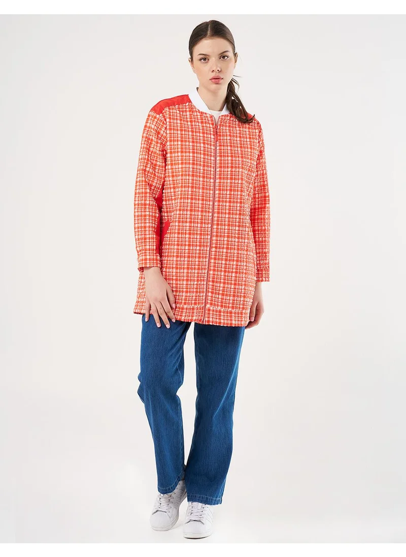 Kayra Zippered Textured Jacket in Coral