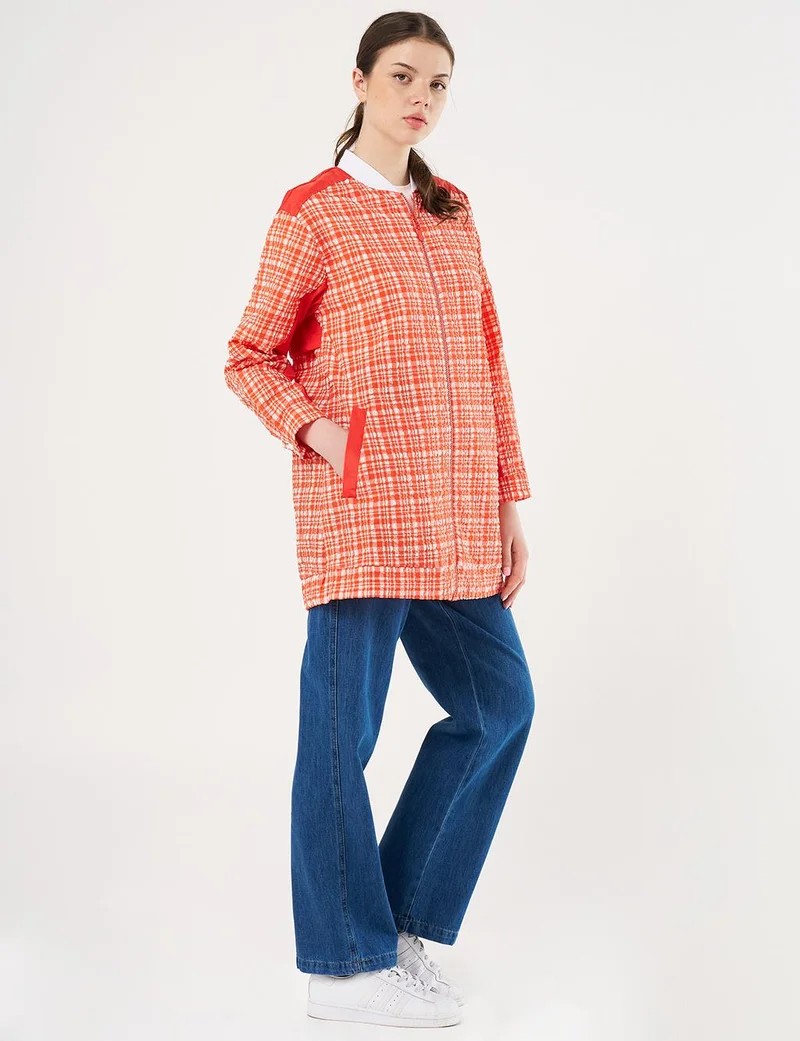 Kayra Zippered Textured Jacket in Coral
