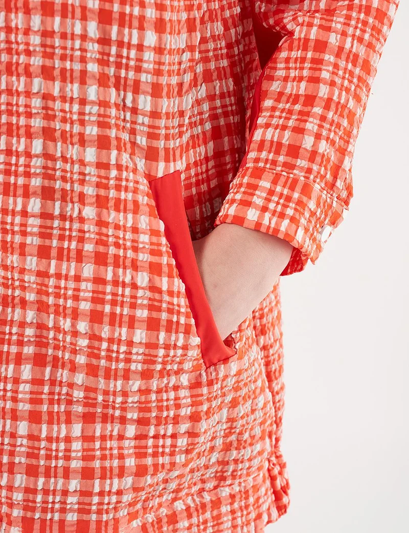 Kayra Zippered Textured Jacket in Coral
