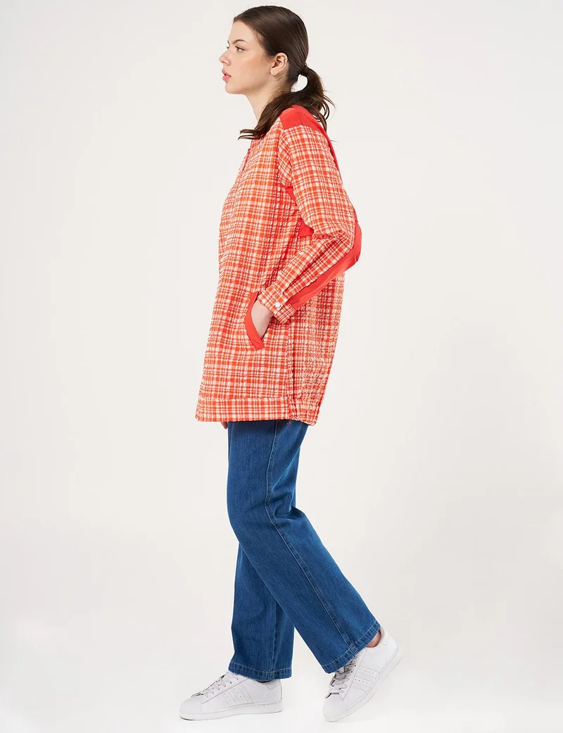 Kayra Zippered Textured Jacket in Coral