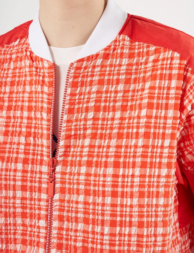 Kayra Zippered Textured Jacket in Coral