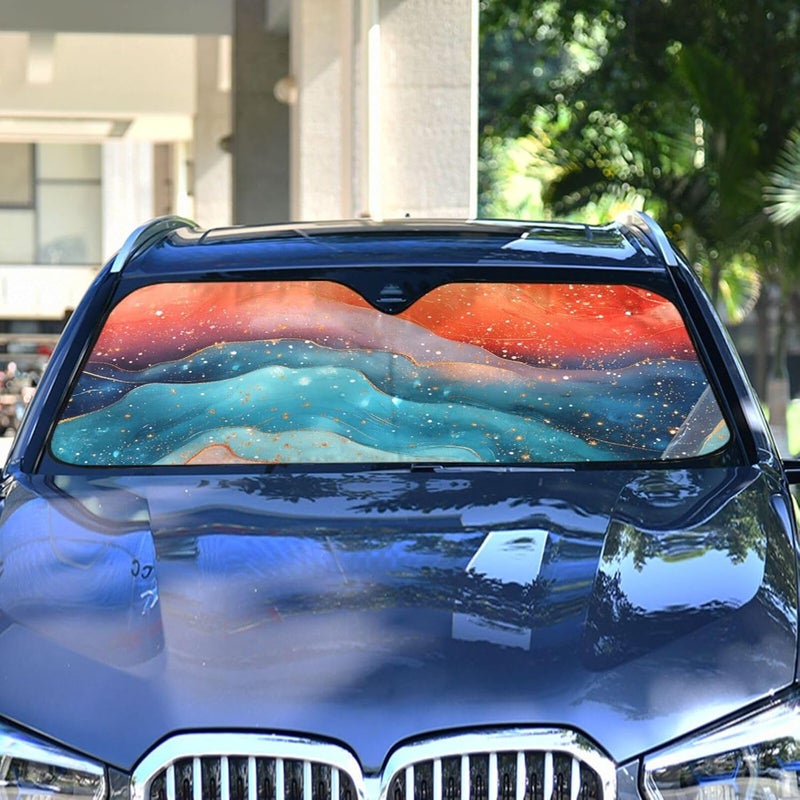 KLL Accordion Sun Shade for car, heatshield cubre sol para carro 53x23.5 Inch, Vibrant Peach Turquoise Red - Image 4
