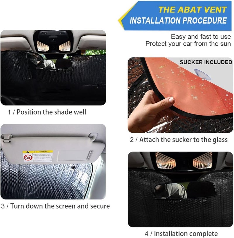 KLL Accordion Sun Shade for car, heatshield cubre sol para carro 53x23.5 Inch, Vibrant Peach Turquoise Red - Image 2