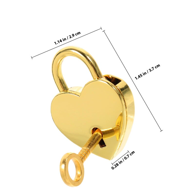 Heart Shaped Small Padlock with Key Gold Finish Metal Luggage Lock for Jewelry Box Diary Backpack - Image 3