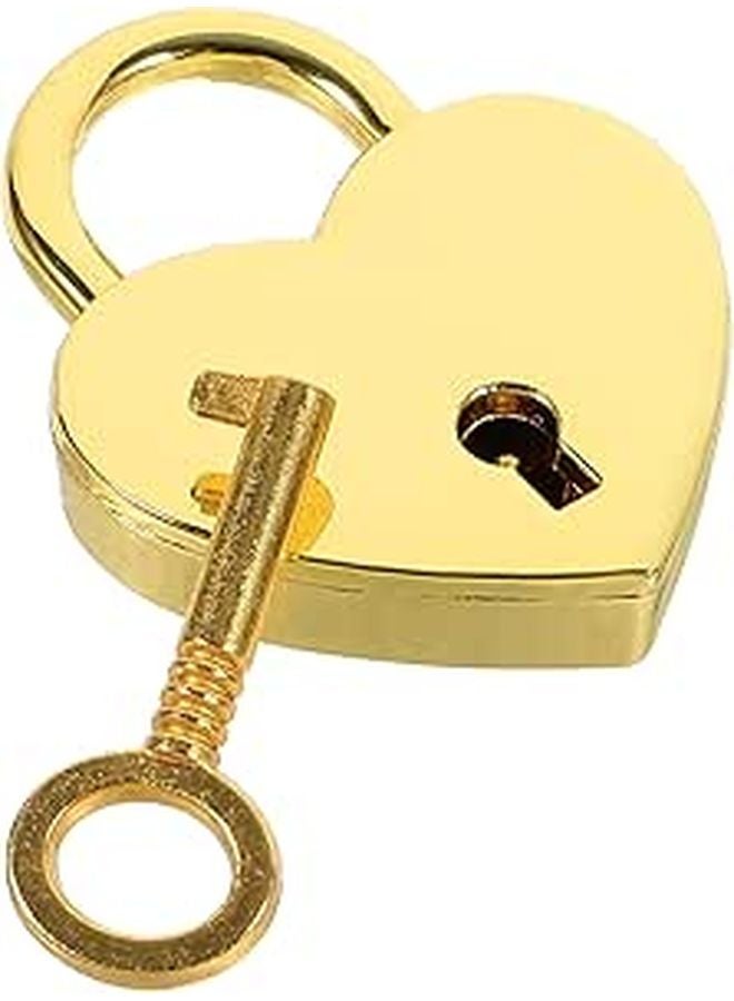 Heart Shaped Small Padlock with Key Gold Finish Metal Luggage Lock for Jewelry Box Diary Backpack - Image 1
