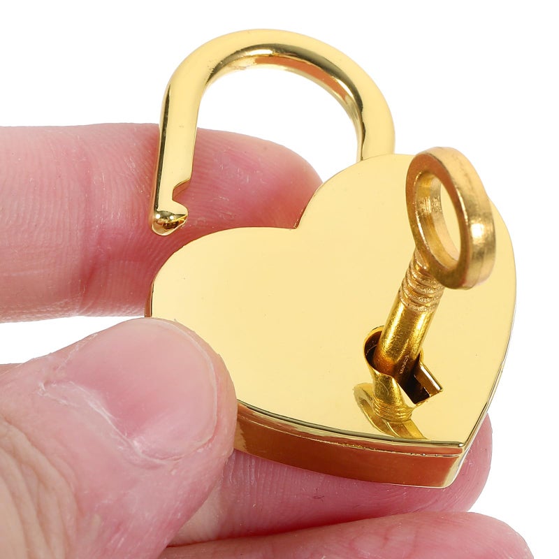 Heart Shaped Small Padlock with Key Gold Finish Metal Luggage Lock for Jewelry Box Diary Backpack - Image 5
