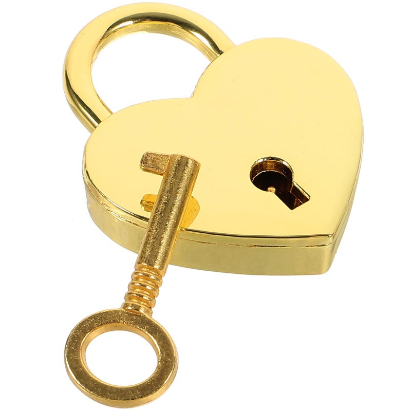 Heart Shaped Small Padlock with Key Gold Finish Metal Luggage Lock for Jewelry Box Diary Backpack - Image 2