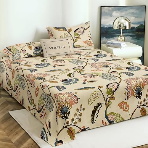 VOMZER Cotton Feel King Size Flat Bedsheet for Double Bed, 1 Cotton Feel Bed Sheet Double Bed (90 X 100 Inches) with 2 Pillow Cover - Image 1