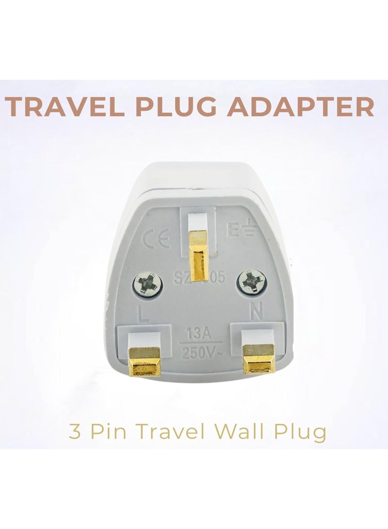3 Pieces Universal Travel Adapter Plug | USA/Canada/EU/AU to UK UAE Dubai HK Converter | 3 Pin Travel Wall Plug, Type A/B/C/G Compatible, Compact Power Adapter for Travelling - Image 5