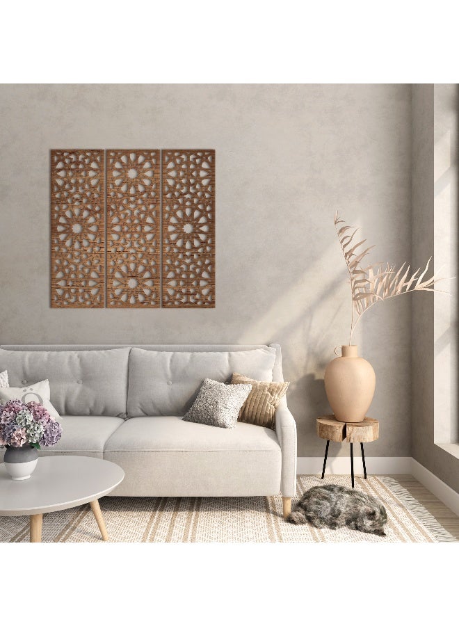 هوم جاليري هوم جاليري جدارية خشب شكل أسلوب الأرابيسك ديكور حائط 3 لوحات 80X80 سم - Image 1
