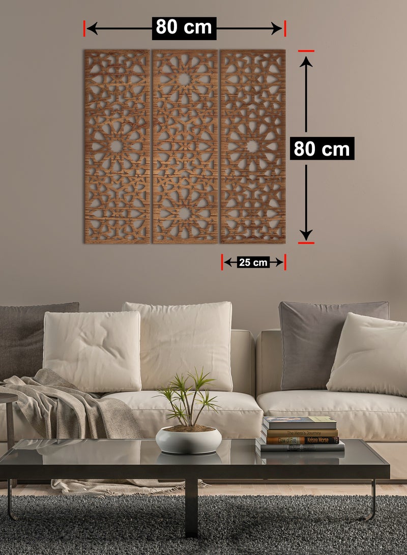 هوم جاليري هوم جاليري جدارية خشب شكل أسلوب الأرابيسك ديكور حائط 3 لوحات 80X80 سم - Image 2