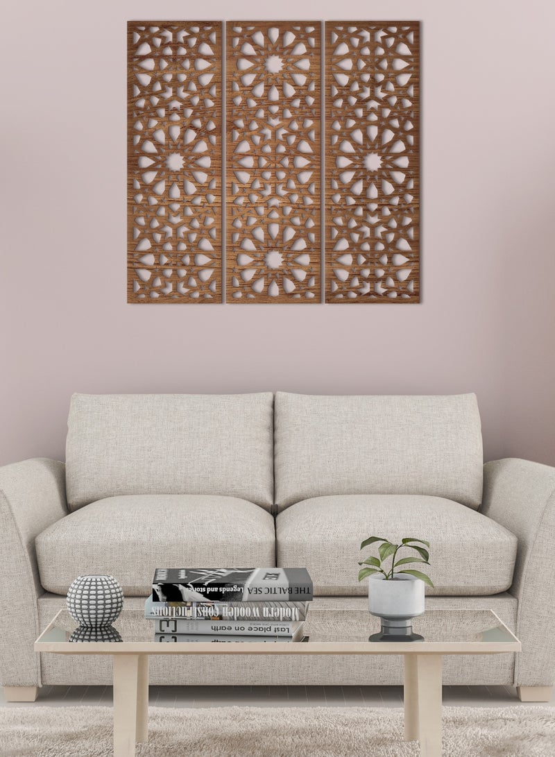 هوم جاليري هوم جاليري جدارية خشب شكل أسلوب الأرابيسك ديكور حائط 3 لوحات 80X80 سم - Image 3