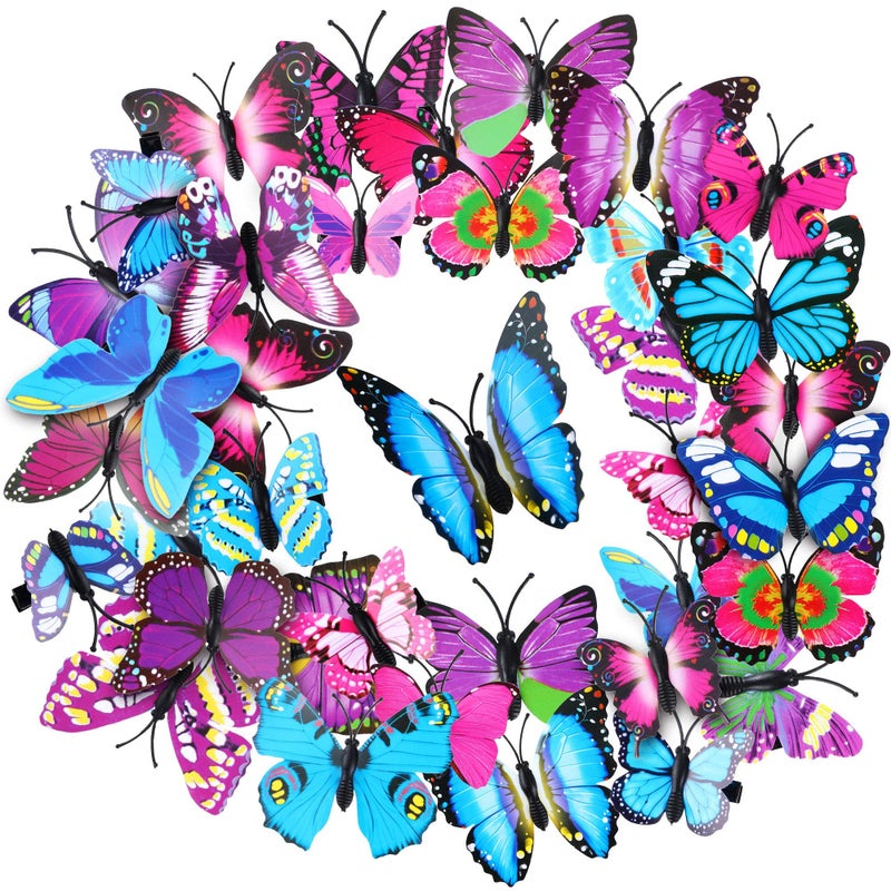 BOAO 36 Pieces Butterfly Hair Clips Baby Girl Toddler Colorful Butterfly Barrettes 3D Wedding Hair Clips for Bridal Women Halloween Party FavorsRose Red Blue Purple