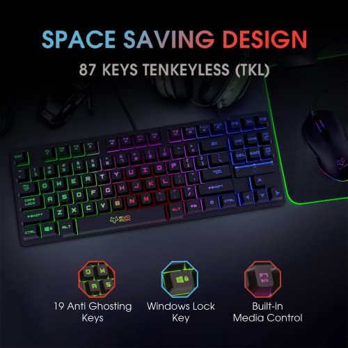 EvoFox X-Team Fireblade Gaming Keyboard Combo with Space-Saving TKL Design, Breathing LED Effects, Anti-ghosting Keys and 6 Button Mouse with up to 3200 DPI Setting (Wired, Black) - Image 2