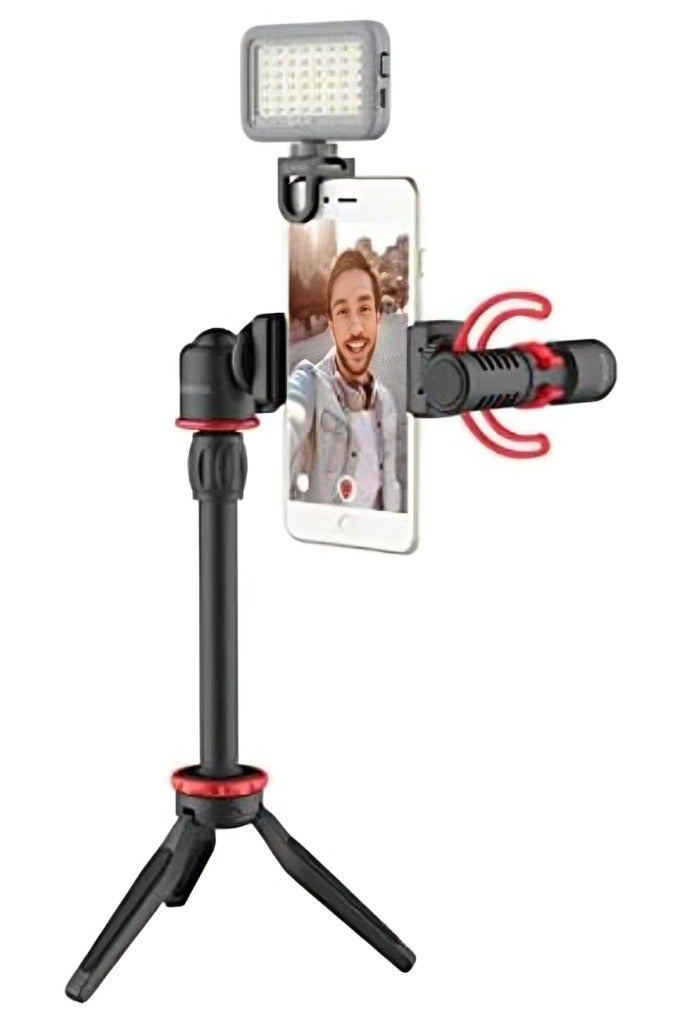 BOYA Plastic Tripod Stand Ultimate With Microphone , LED Light And Plastic Holder For Smartphone Video kit - Black ( By-VG350 ) - Image 5
