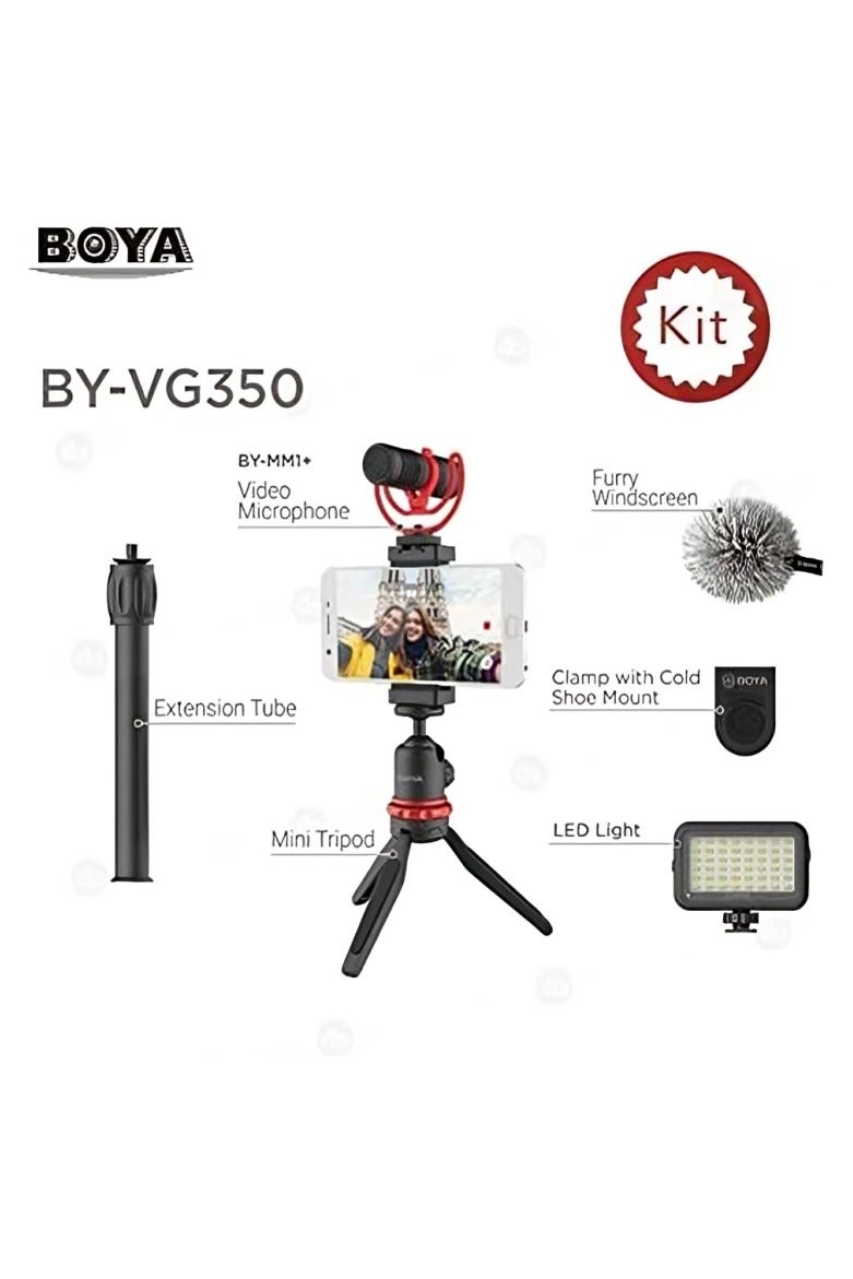 BOYA Plastic Tripod Stand Ultimate With Microphone , LED Light And Plastic Holder For Smartphone Video kit - Black ( By-VG350 ) - Image 2